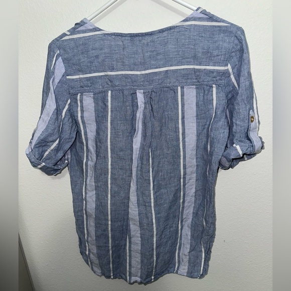 Ellen Tracy Linen Striped 3/4 Sleeve Tunic - Picture 2 of 4